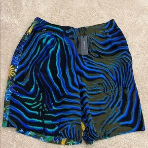 Versace Black, Blue & Green Zebra-Pattern Silk Shorts